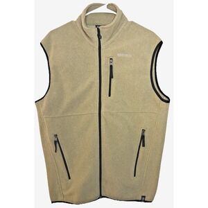 Solaris Golf Vest Men Large Beige  Full Zip Utility Pockets Stand up Collar Warm